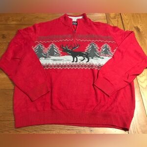 Men’s XXL Chaps Red Half Zip Deer Buck Sweater